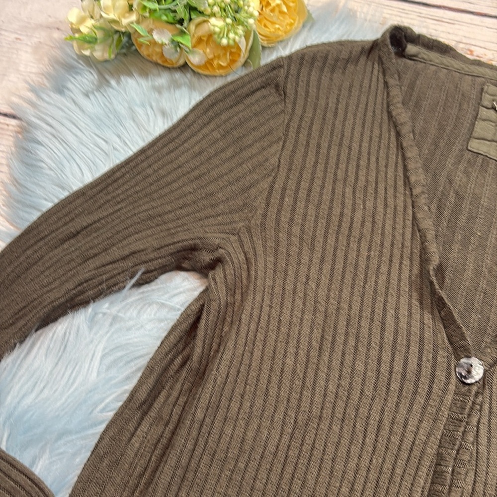 Anthropologie Olive Green Ribbed Button-Front Cardigan - Picture 3 of 9